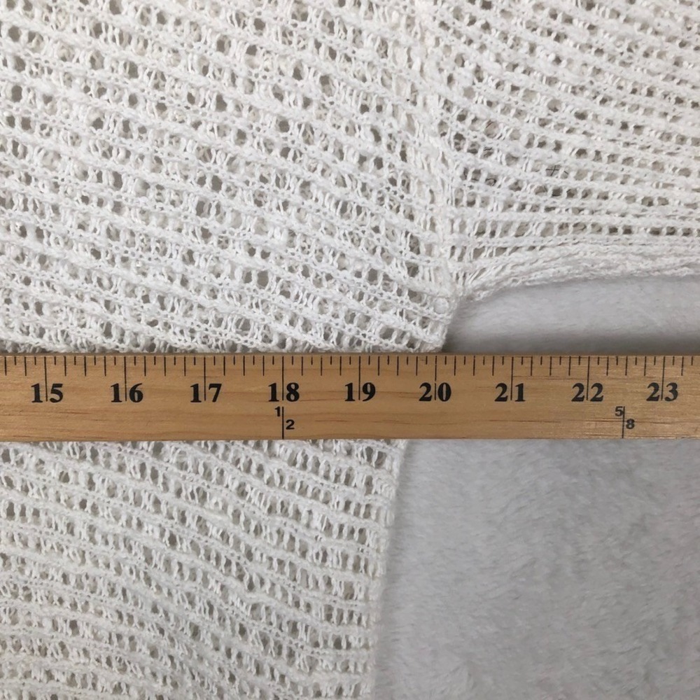 PURE JILL 100% Cotton Open Knit Hooded Tunic Sweater Sz L White Coastal Beachy - Picture 9 of 13